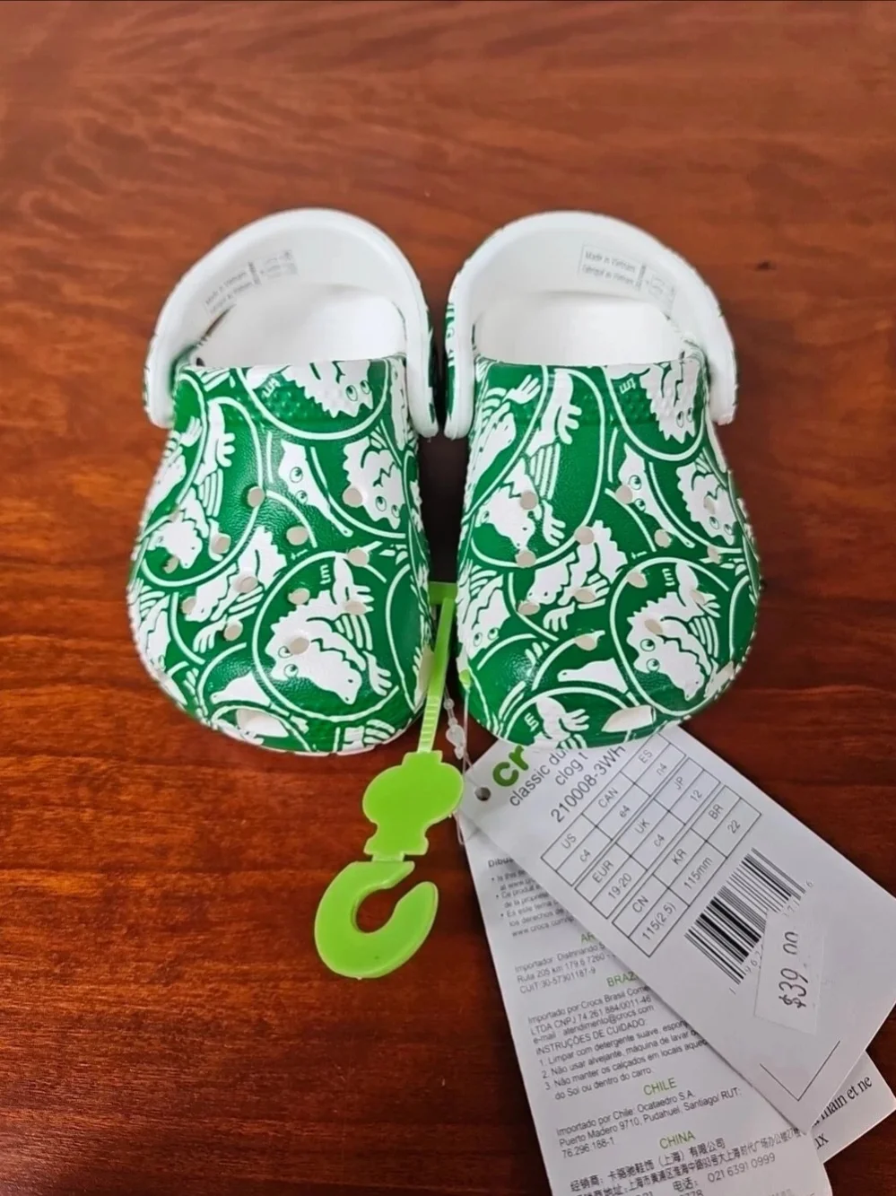 Crocs Green And White Logo Alligator Crocodile Toddler Slip On Clogs C4